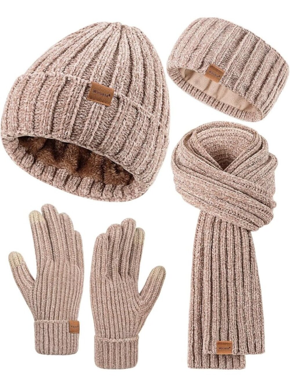 Cozy Winter Beanie, Scarf & Gloves Set | Chenille Knit, Fleece Lined